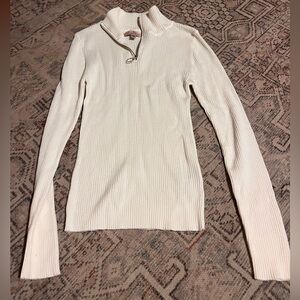 Women's Cream Ribbed Turtleneck Top